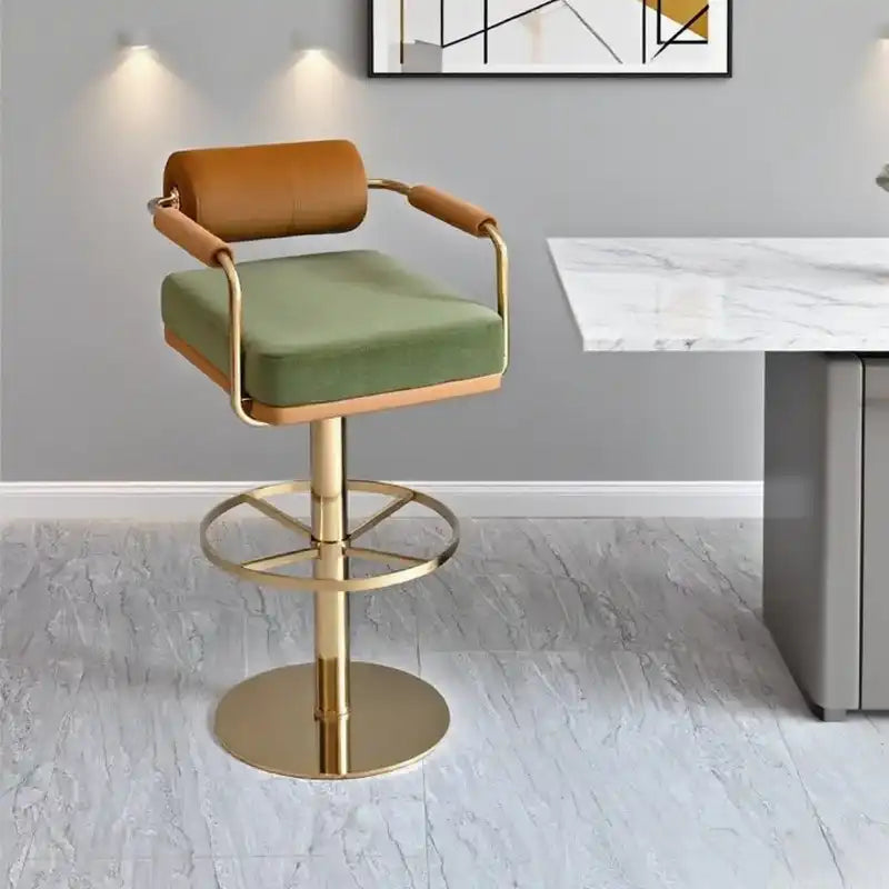 Burnt Orange Velvet Bar Stool - Gold Base & Swivel