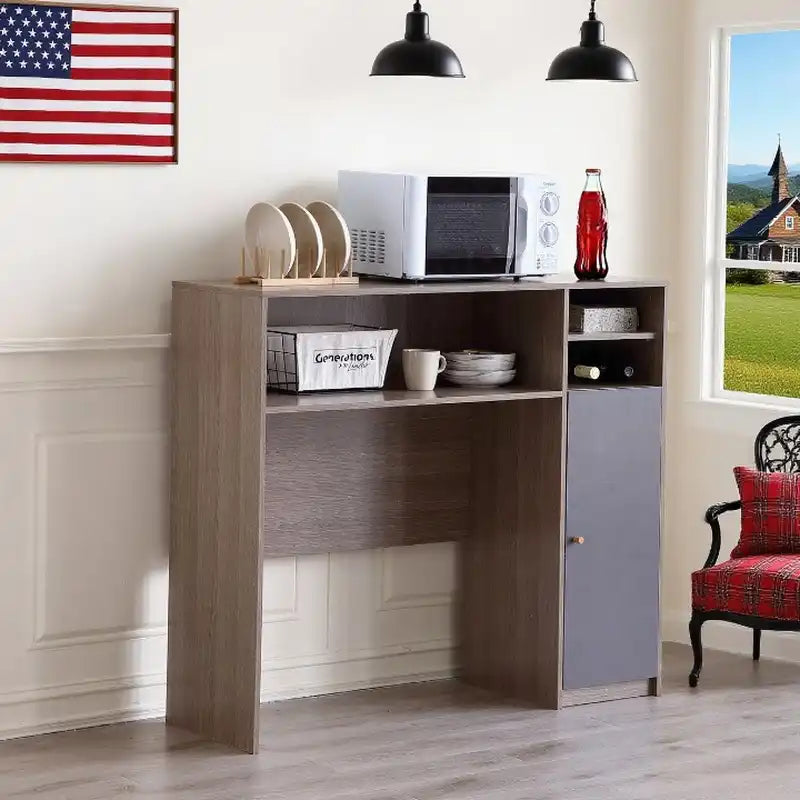 Marble Buffet Cabinet with Folding Dining Table gry_plwood .webp 47.24''L*15.75''W*41.34''H