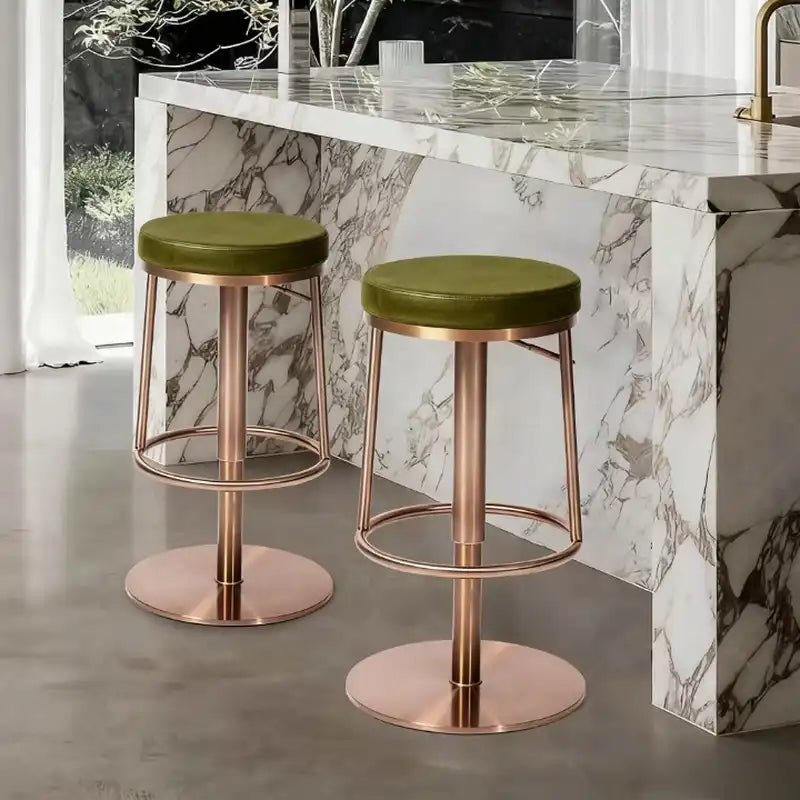 Green Leather Backless Bar Stool | Modern Rose Frame Seating