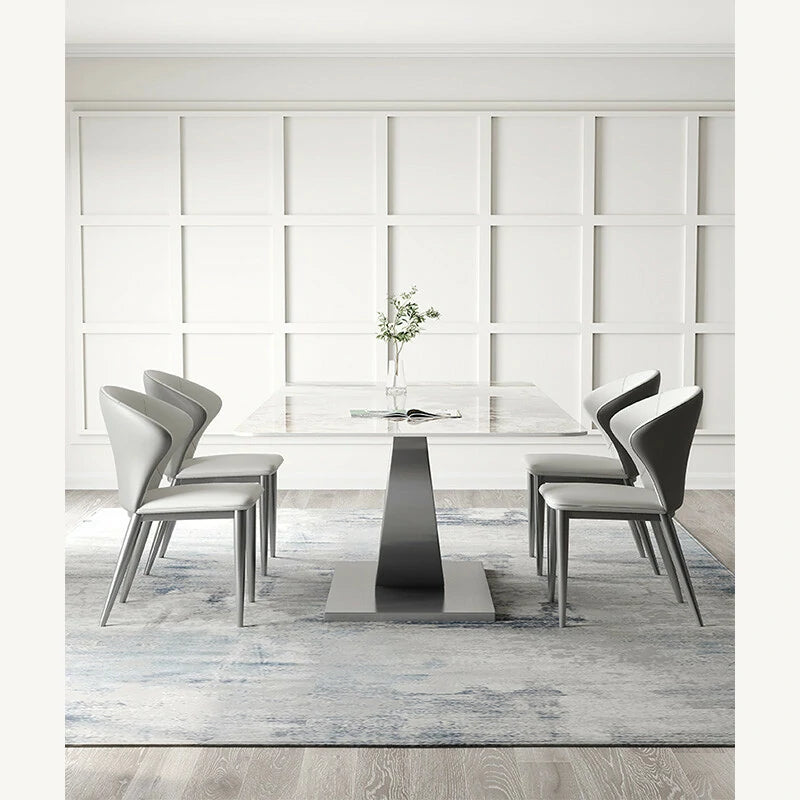 Curved Metal Dining Table with Marble-Style Top