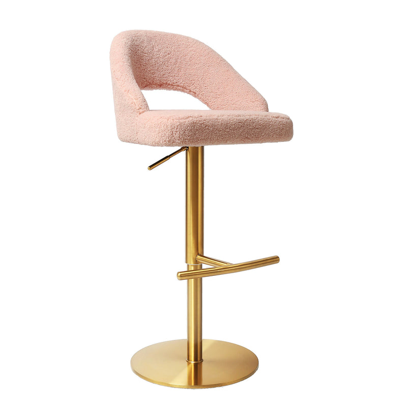 Luxury Stainless Steel Bar Stool with Pink Bouclé Seat – Adjustable Height & Gold Finish