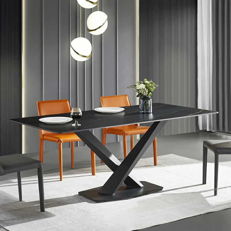 Black Modern Dining Table with X-Base – Sleek Dinning