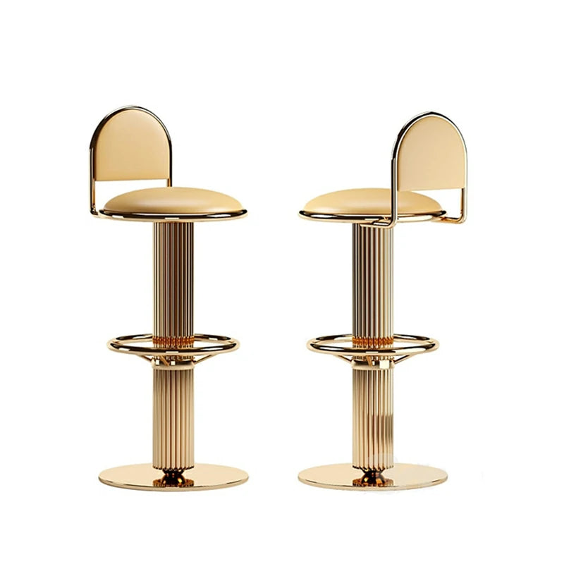 Luxury Gold Stainless Steel Bar Stool with Leather Seat – Modern Art Deco Style