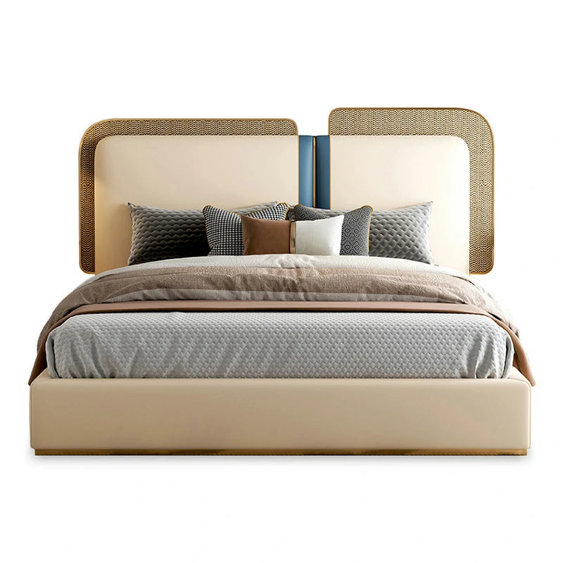 King Bed with Rattan Headboard - Chic Gold
