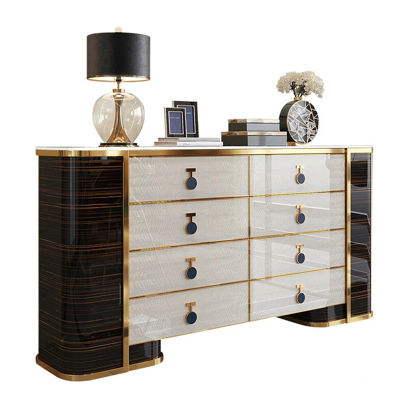 Modern Luxury Sideboard with Gold Accents, Stylish Storage Cabinet for Dining Room