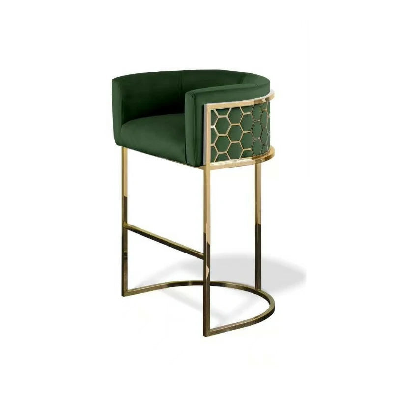 Gold Bar Stool with Honeycomb Back & Gray Velvet Seat