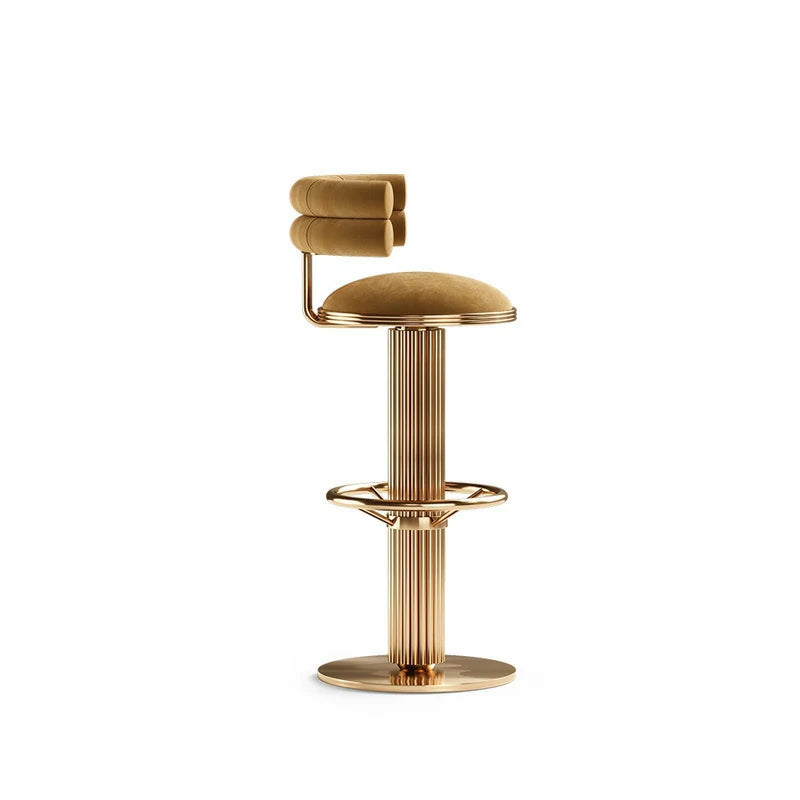 Luxury Gold Stainless Steel Bar Stool with Velvet Upholstery and Backrest