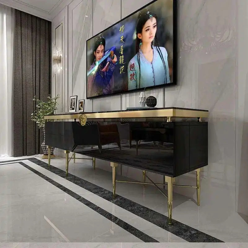 Black Marble TV Stand with Gold Accents | Media Console