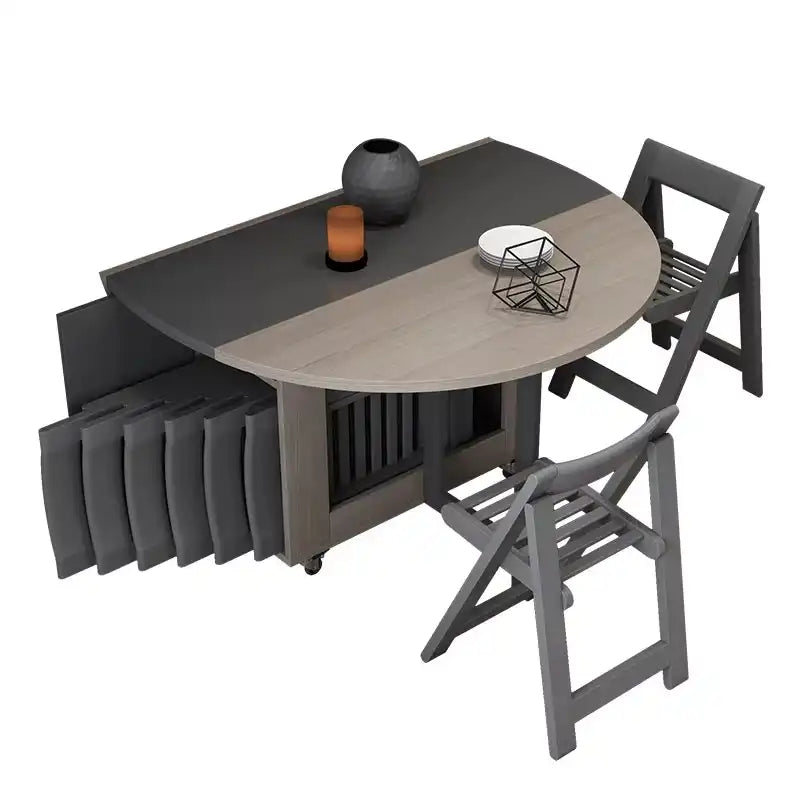 Modern Foldable Dining Table with Chairs & Locking Wheels