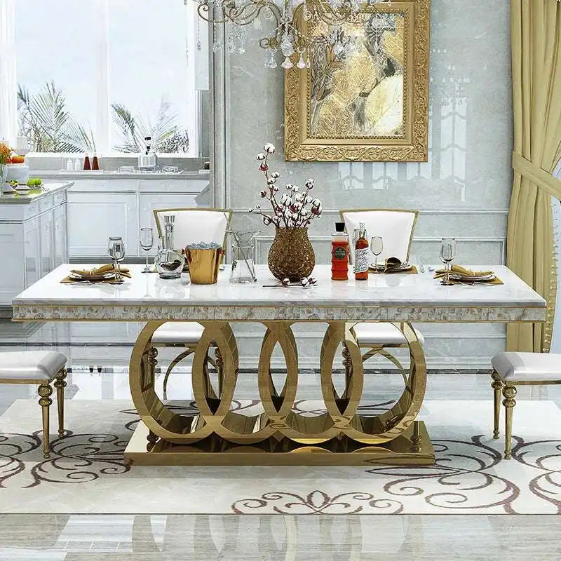 Marble Dining Table | Gold Base - Modern Luxe Design (Sizes)