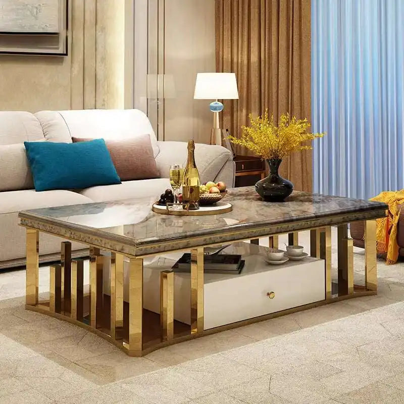 Gold Marble Coffee Table with Storage | Modern Glam