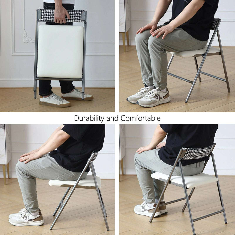 Grey Padded Folding Dining Chairs - Set of 2, Compact Seating