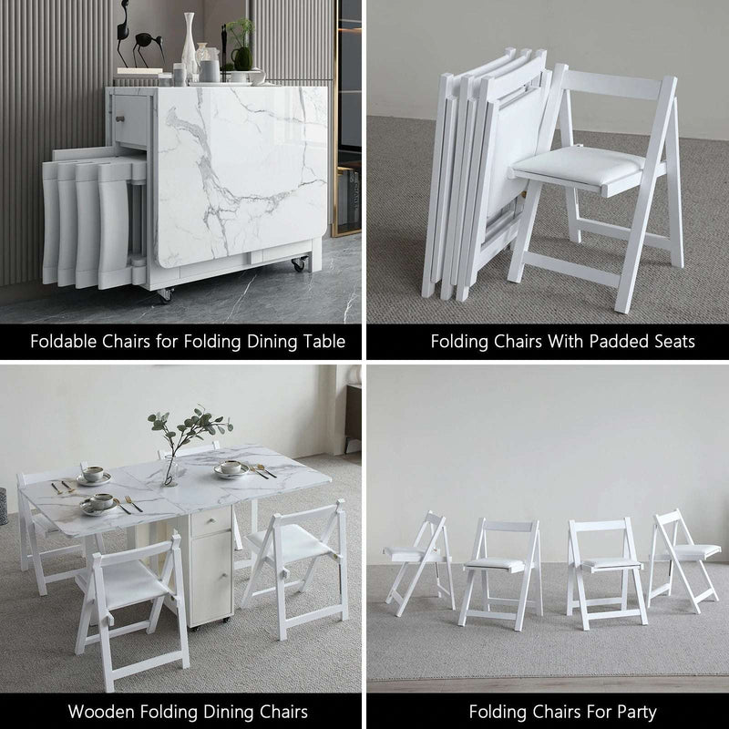 Wooden Folding Dining Chairs with Cushions