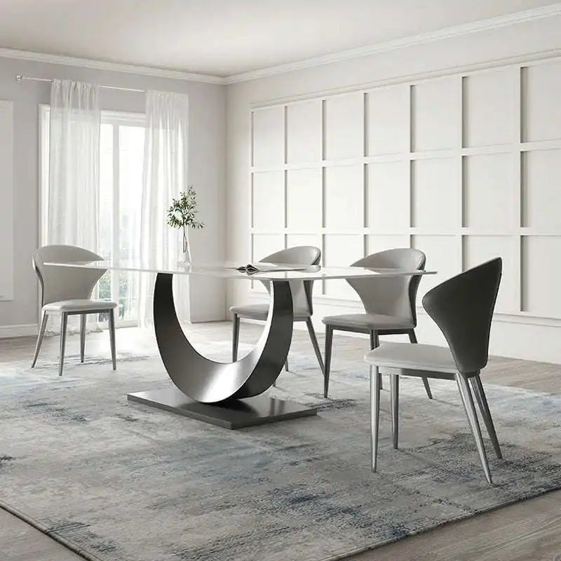 Marble Top Dining Table with Curved Metal Base for Sale