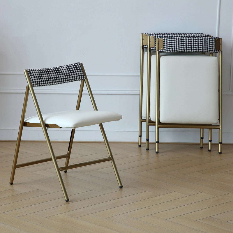 Gold Folding Dining Chairs - Set of 2, Padded Seat