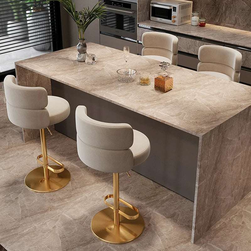 Cream Velvet Bar Stool – Gold Base, Swivel Seat