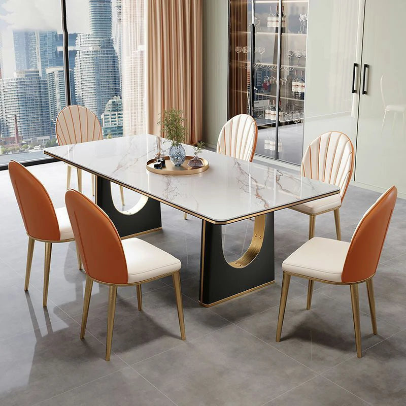 Modern Marble-Top Dining Table with Black & Gold Base