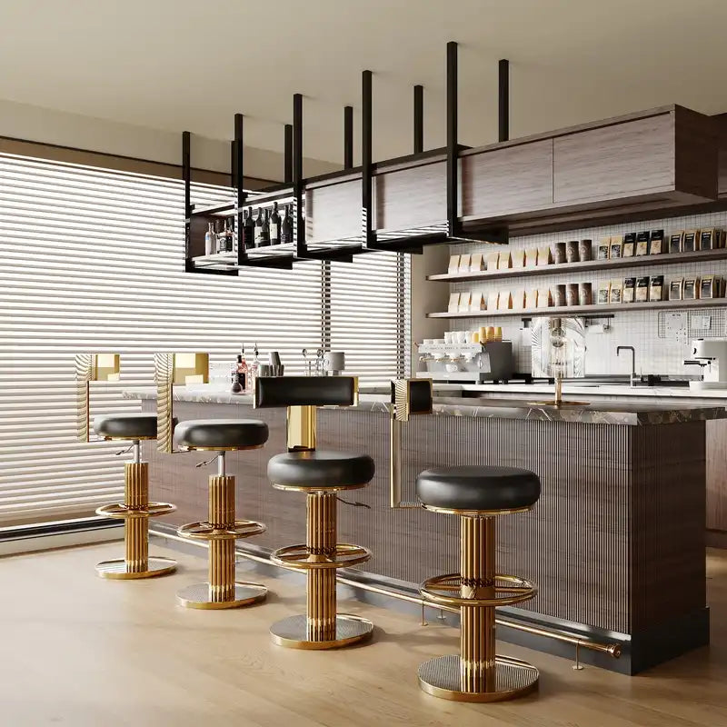 Luxury Gold & Black Adjustable Bar Stool with Swivel & Footrest