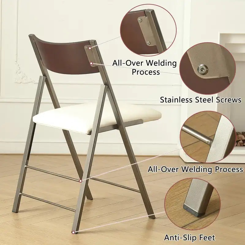 Folding Chairs with Cushion 2 Pack - Heavy Duty Steel Frame Foldable Dining Chairs, Waterproof Leather Indoor Outdoor Padded Chairs for Home, Conference Rooms,Weddings, Events (White)