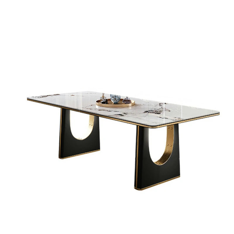 Modern Marble-Top Dining Table with Black & Gold Base