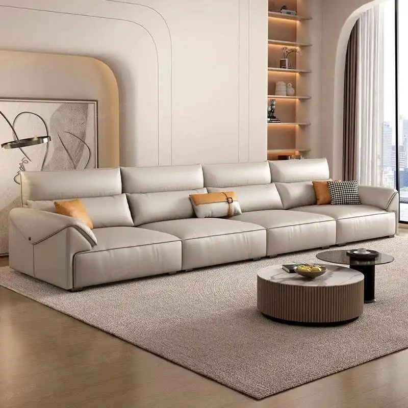 Beige Leather Sectional Sofa for Modern Luxury