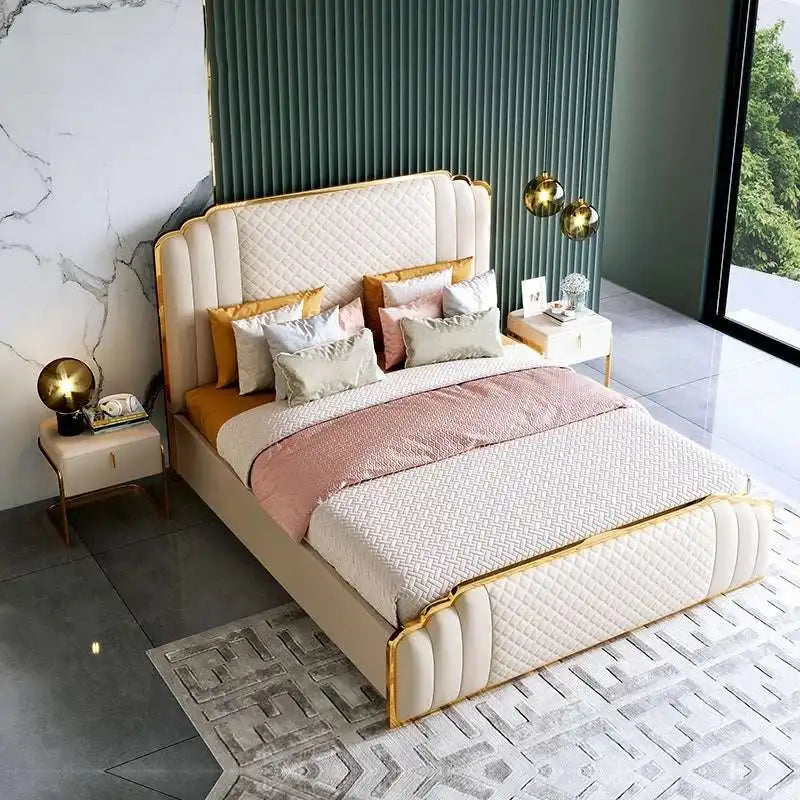 Luxury King Bed with Gold Trim & Quilted Headboard