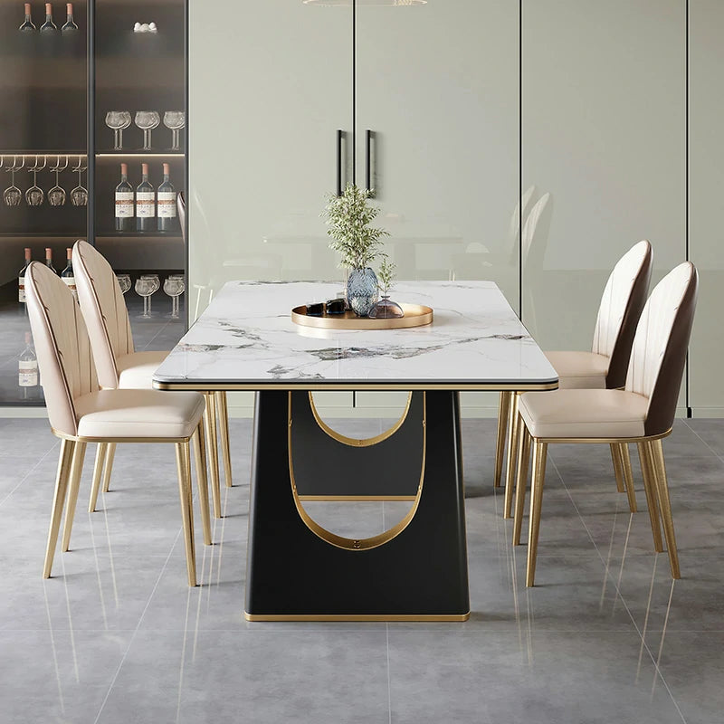 Modern Marble-Top Dining Table with Black & Gold Base