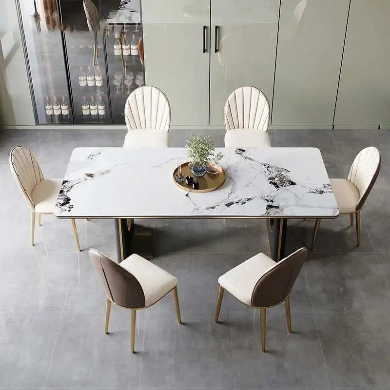 Marble Dining Table | Black & Gold Base | Modern Elegance