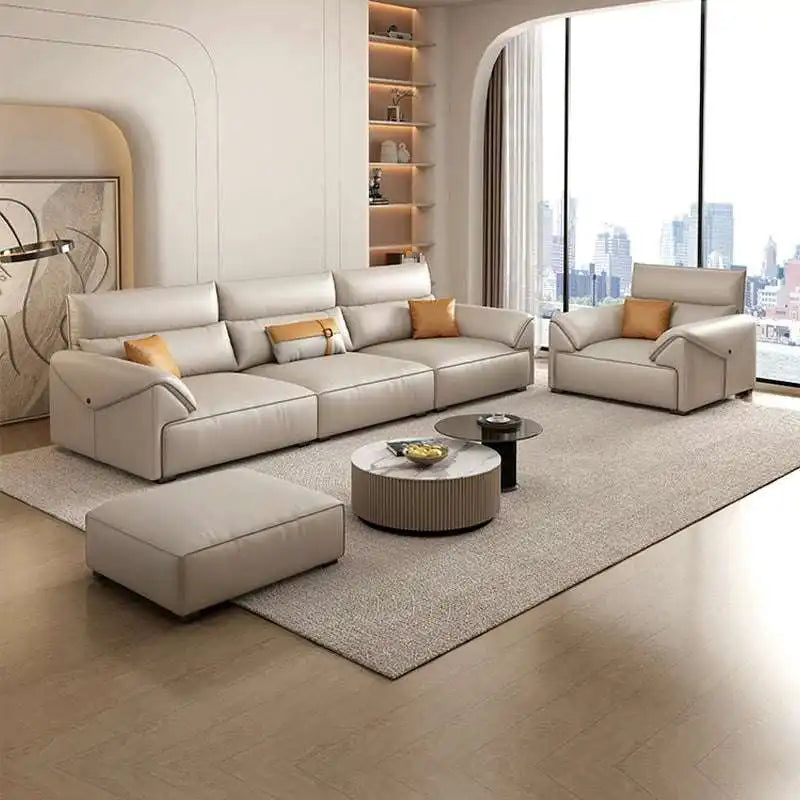 Beige Leather Sectional Sofa for Modern Luxury