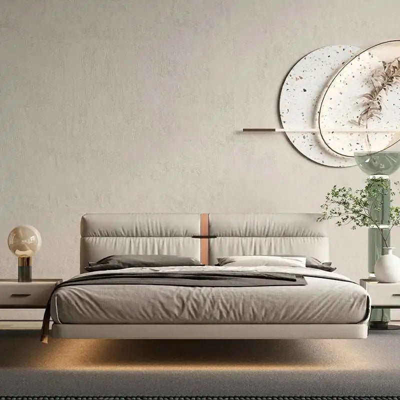 Faux Leather Platform Bed with Ambient LED Lighting