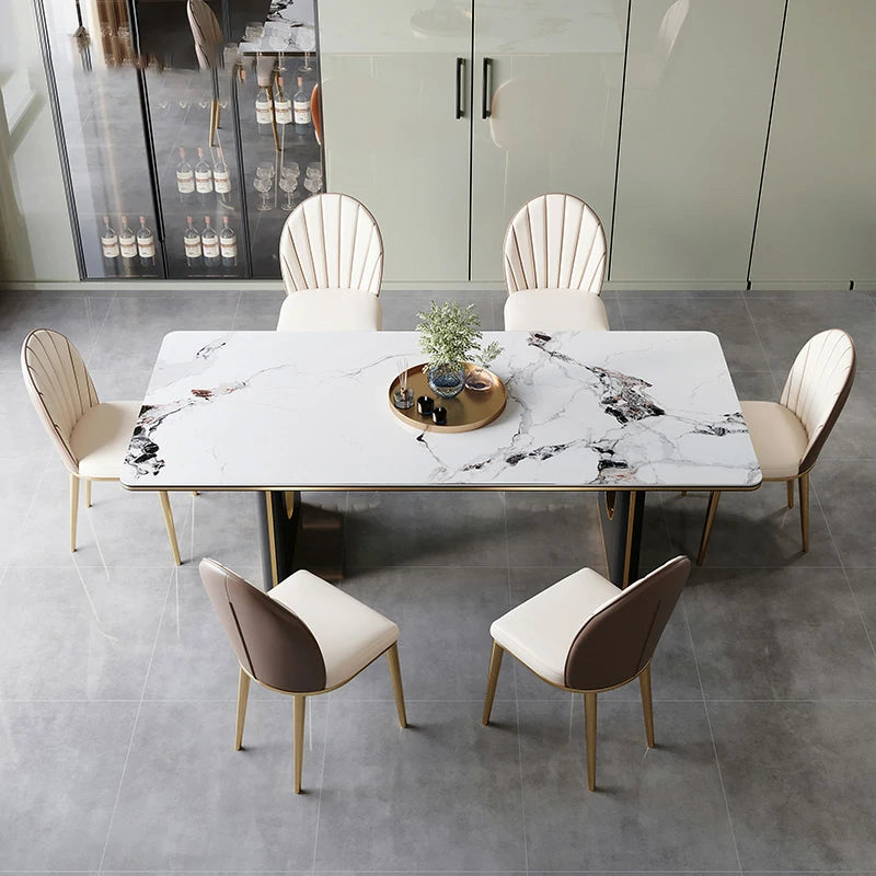 Modern Marble-Top Dining Table with Black & Gold Base