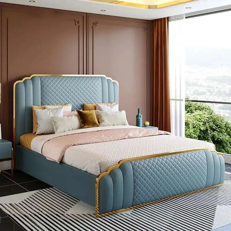 Luxury King Bed with Gold Trim & Quilted Headboard