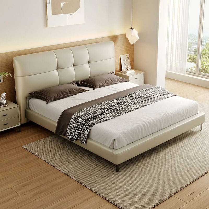 Modern Faux Leather Bed with Tufted Headrest