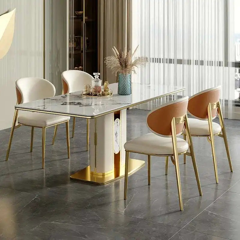 Marble Dining Table Set - Gold Accents | Seats 6