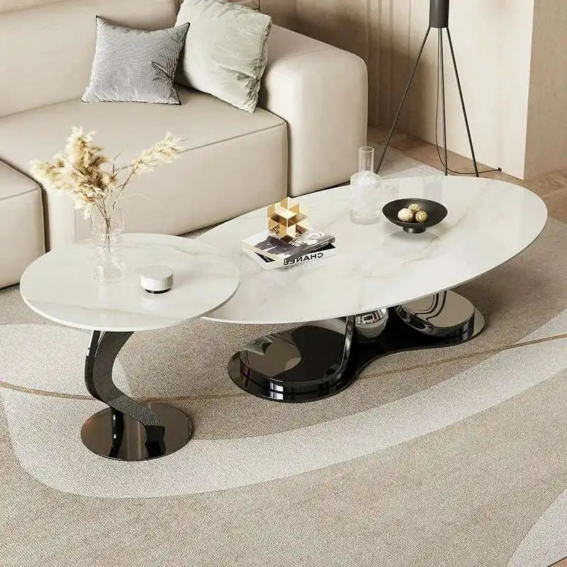 White Stone Nesting Coffee Tables | Gold Base | Modern Design