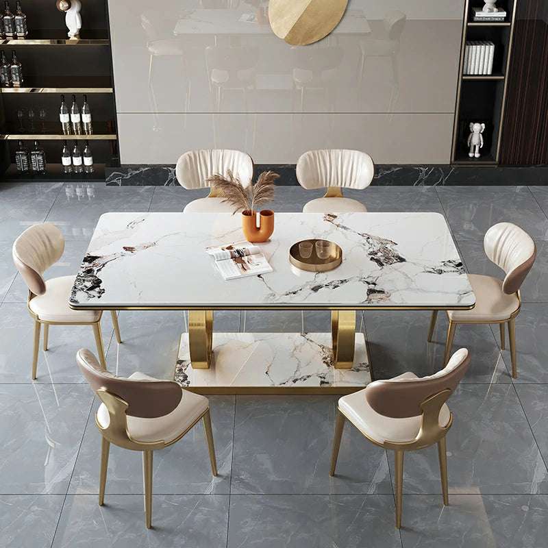 Marble Dining Table with Gold Base – Contemporary & Stylish