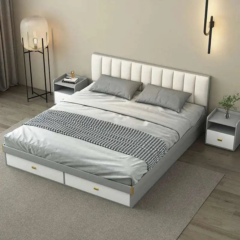 Cream Headboard Storage Bed - Platform Bed with Storage