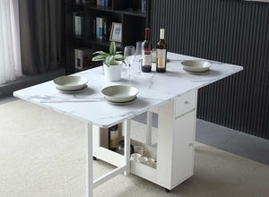 Extendable Marble-Top Folding Dining Table with Storage