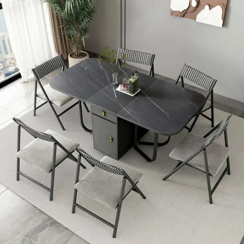 Dark Grey Extendable Folding Dining Table with Storage