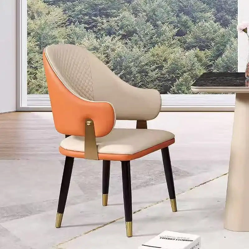 Luxe Upholstered Dining Chair - Gold Accents & Modern Design 36''H2''W3''D #FF7F24
