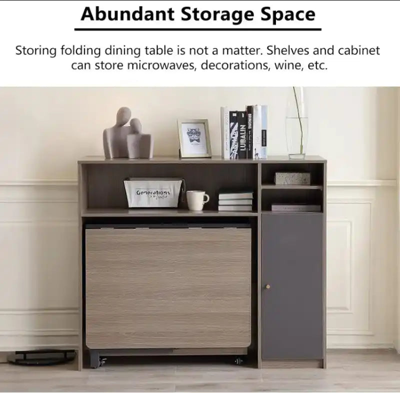 Grey Folding Dining Table w/ Storage | Extendable Space Saver