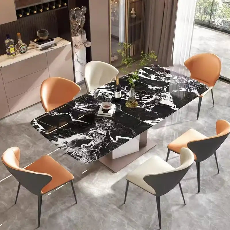 Marble Dining Table - Modern Stainless Steel Base BULGARI BLACK.webp