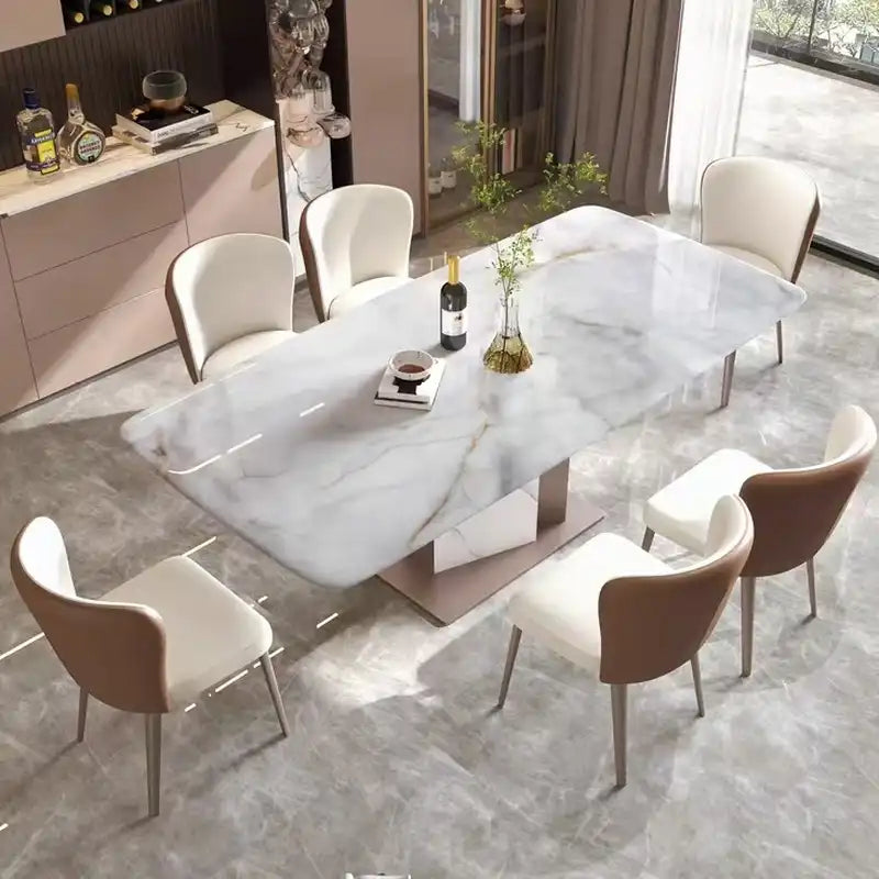 Marble Dining Table - Modern Stainless Steel Base Carrara White.webp