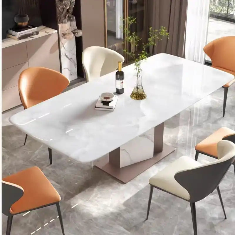 Marble Dining Table - Modern Stainless Steel Base Calacatta Gold.webp