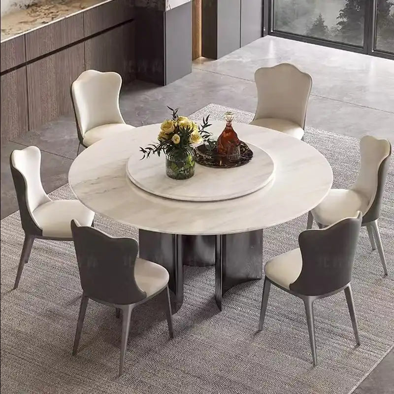 Marble Dining Table with Spinning Lazy Susan Calacatta Gold.webp