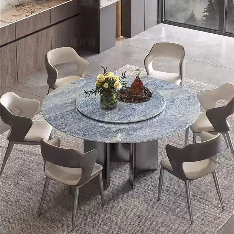 Marble Dining Table with Spinning Lazy Susan Blue Crystal.webp