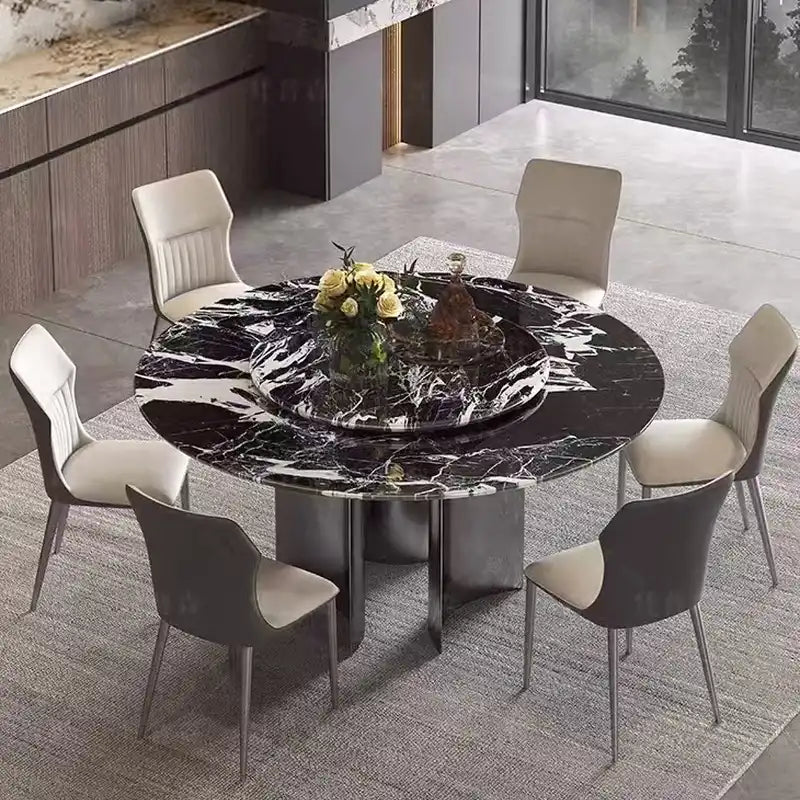 Marble Dining Table with Spinning Lazy Susan BULGARI BLACK.webp