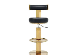 Luxury Gold & Black Adjustable Bar Stool with Swivel & Footrest