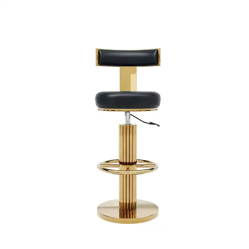 Luxury Gold & Black Adjustable Bar Stool with Swivel & Footrest