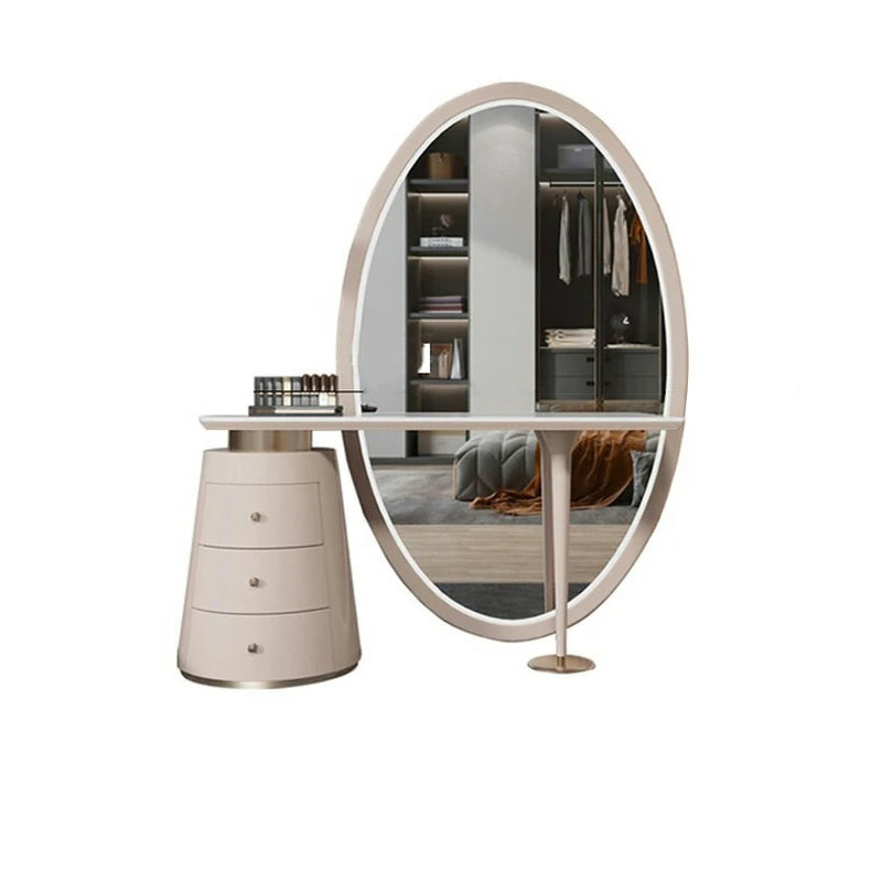 COMUHOME Elegant Vanity Dresser with Large Oval Mirror and Storage Drawers